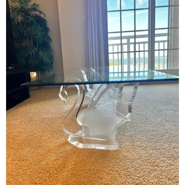 Glass Vintage Acrylic & Glass Swan Coffee Table For Sale - Image 7 of 10