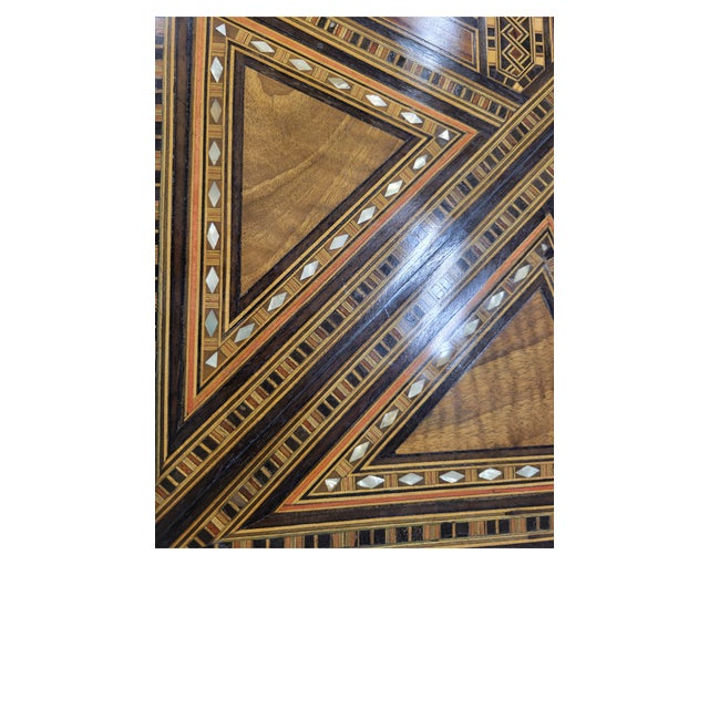 Wood Levantine Geometric Marquetry Side Table Top on Later Ebonized Stand For Sale - Image 7 of 11