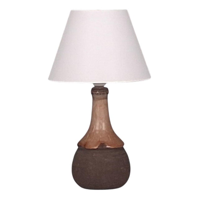 Danish Modern, Sculptural Table Lamp, Brown Glazed Stoneware, Denmark, 1960s For Sale