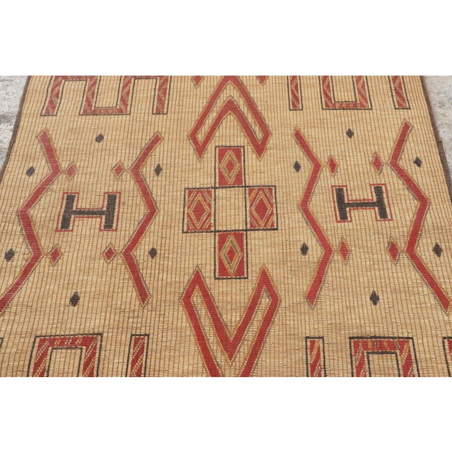 Tribal Vintage Square Tuareg Mat in Red and Beige Tribal Geometric Patterns For Sale - Image 3 of 7