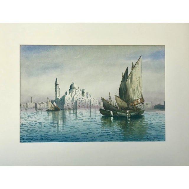 Antique original watercolor of the Grand Canal Venice Italy. Signed lower left by Anton Puryia Presented matted and...