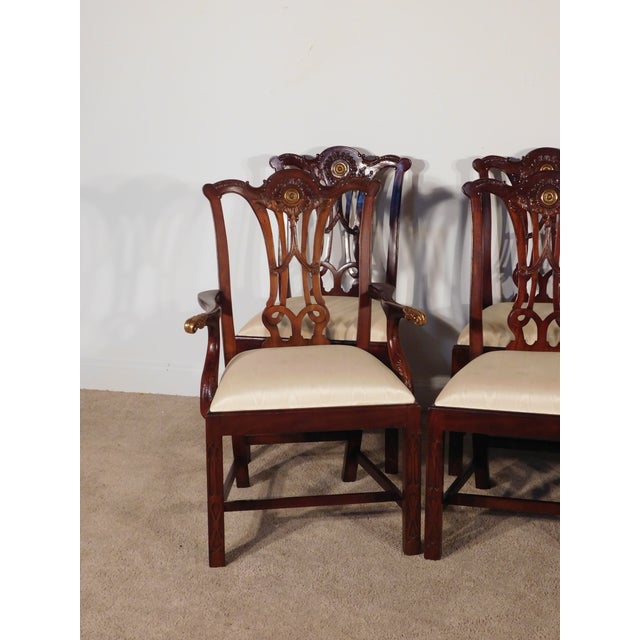 Brown Set of 8 Maitland Smith Mahogany Chinese Chippendale Medallion Dining Chairs For Sale - Image 8 of 16