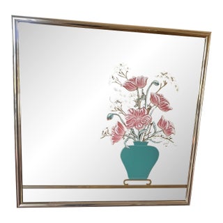 Vintage Postmodern 1980s Square Wall Mirror Windsor Gold Frame Flowers Vase For Sale