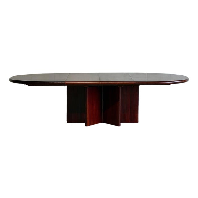 Extendable Rosewood Oval Dining Table Cross Pedestal Mid-Century Modern 1970s For Sale