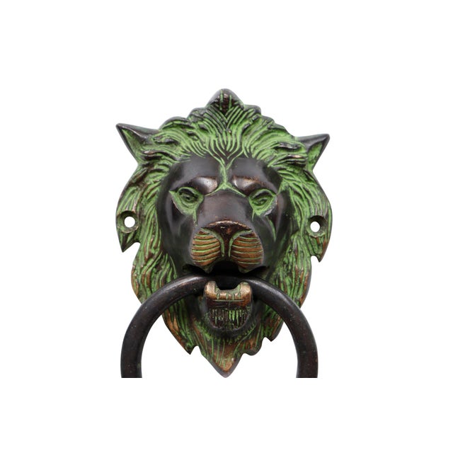 Green Brass Lion's Head Door Knocker For Sale - Image 4 of 5