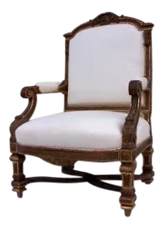 French Louis XIV Style Armchair with Carved Gilt Frame.