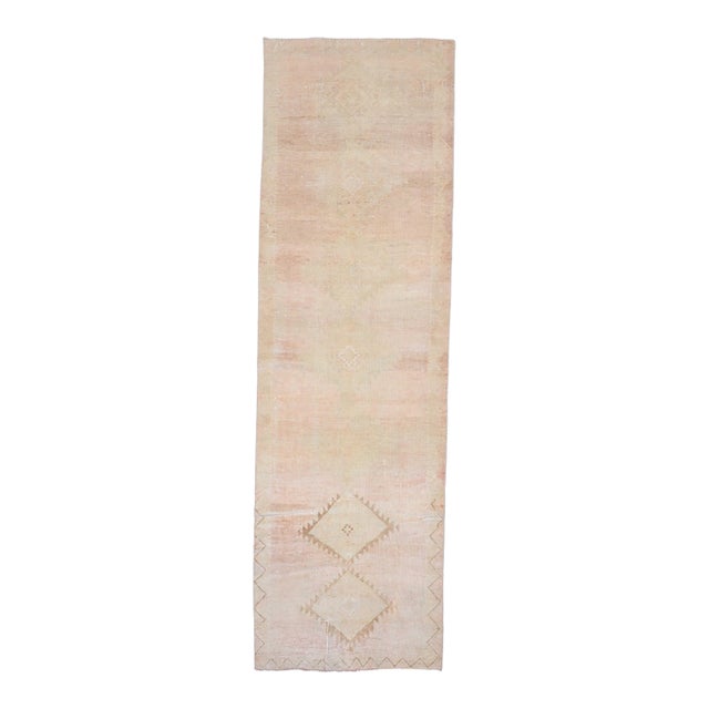 1970s Vintage Handmade Wool Cotton Turkish Beige Area Rug For Sale