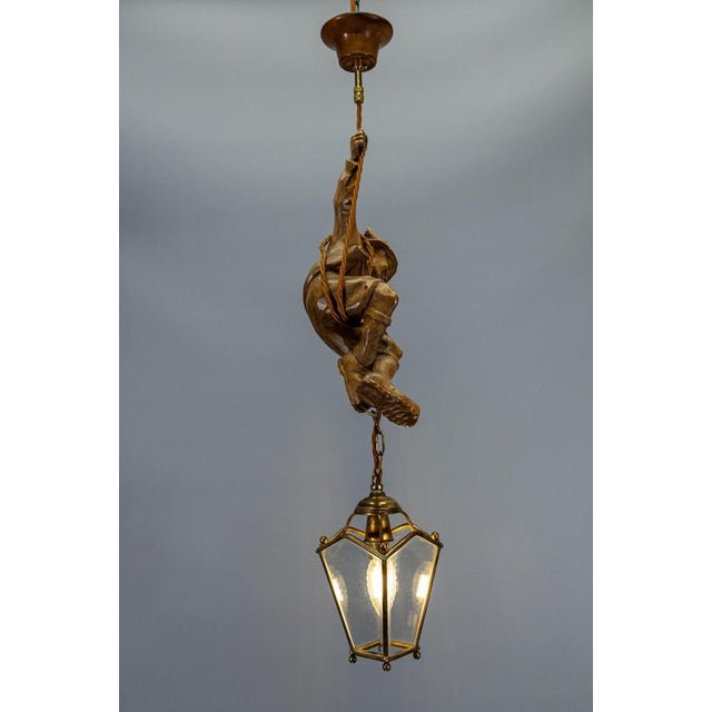 German Carved Linden Wood Mountaineer with Brass Lantern, 1950s For Sale - Image 15 of 18