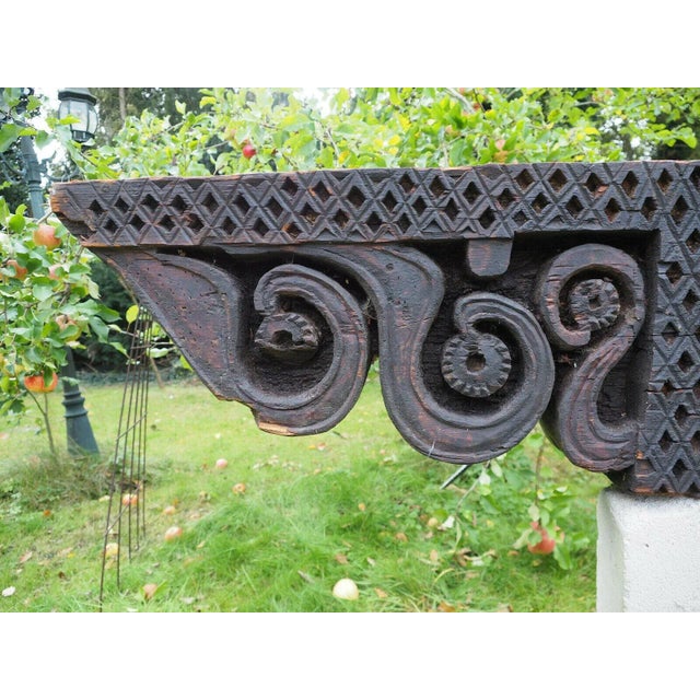 Gold Antique Hand-Carved Wooden Pillar Column Capital, Afghanistan, 1890s For Sale - Image 8 of 11
