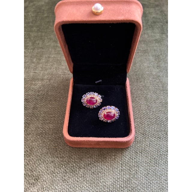 Bochic "Capri" Vintage Ruby & Multi Lavender Tanzanite Earrings Set 18K Gold & Silver For Sale In New York - Image 6 of 18