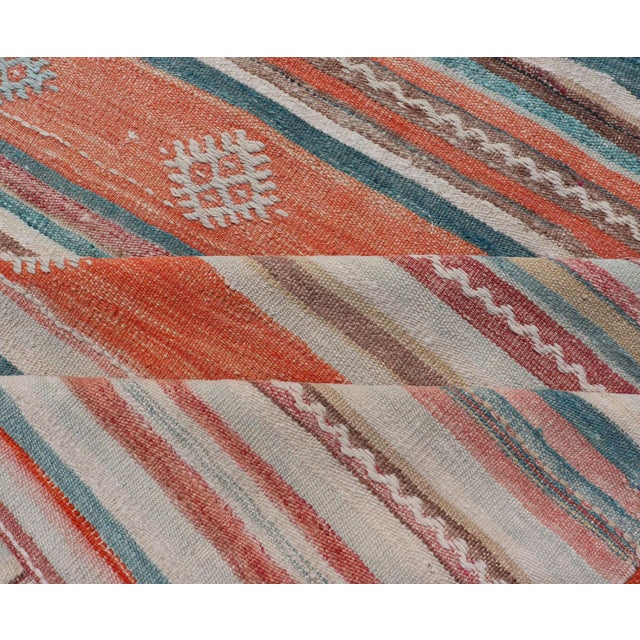 Colorful Vintage Turkish Embroidered Kilim With Stripes and Geometric Motifs 5'5 X 10'4 For Sale - Image 13 of 14