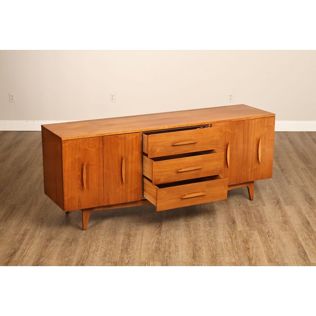 Mid-Century Modern Mid Century Modern Sculpted Walnut Long Dresser For Sale - Image 3 of 18