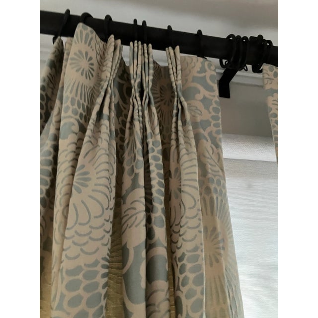 Tone on Tone Bluish and Beige Moire Drapes- Set of 2 Panels For Sale - Image 9 of 10