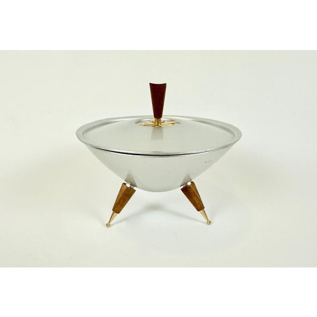 Mirro Medallion Tripod Serving Bowl with Lid, 1950s, in Very Good conditions. Designed 1950 to 1959 This piece has an...