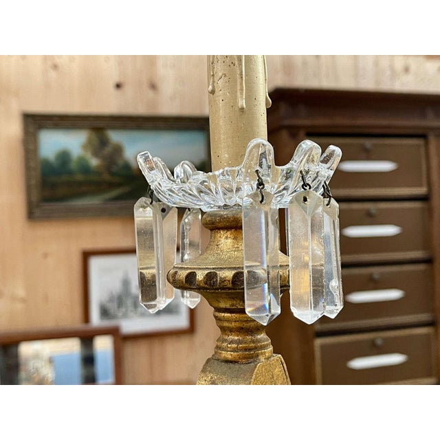 19th Century Gilded Wood Chandelier with Crystal Drops For Sale - Image 9 of 18
