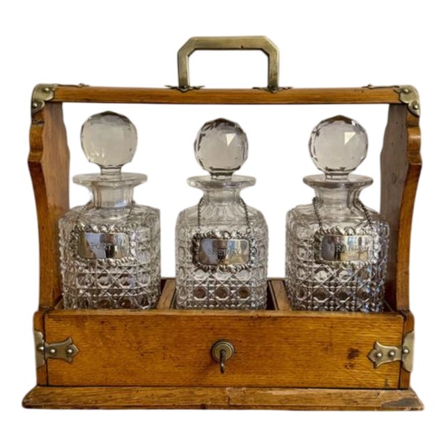 Antique Edwardian Oak Tantalus, 1900s, Set of 4 For Sale