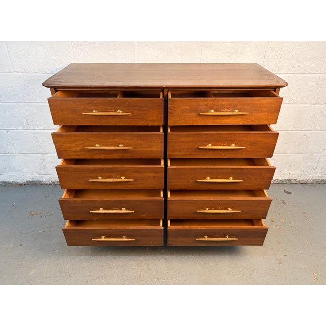Mid 20th Century Mid 20th Century Ten Drawer Walnut Dresser by Davis Cabinet Company For Sale - Image 5 of 13