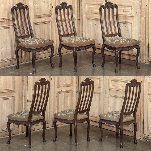 Set of 8 Antique Country French Liègeois Dining Chairs With Needlepoint Tapestry Includes 2 Armchairs For Sale - Image 11 of 18