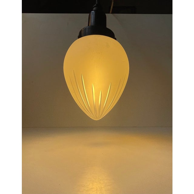 Scandinavian Art Deco Drop Shaped Pendant Lamp in Opaque Glass, 1930s For Sale - Image 3 of 10