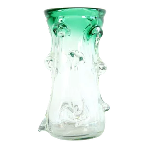 Mid Century Italian Murano Art Glass Green to Clear Brutalist Vase