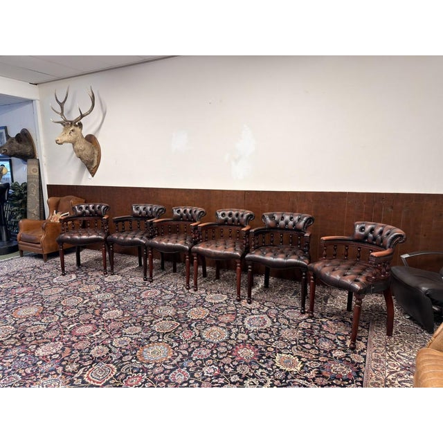 English Chesterfield Chairs, Set of 6 For Sale - Image 3 of 18