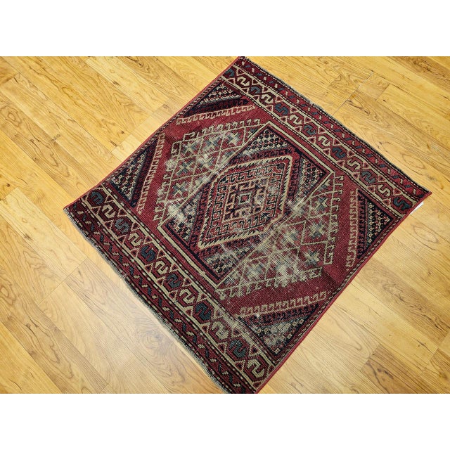 Textile 19th Century Antique Turkish Village Rug, Handwoven Wool, Geometric, 1900s, 3' x 3' For Sale - Image 7 of 10