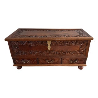 Hand-Carved Kenyan Solid Mahogany Hope Chest / Blanket Chest With Hidden Compartment For Sale