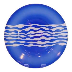 Leonard Marty Cobalt Blue With Etched Waves Large Art Glass Bowl Signed Dated