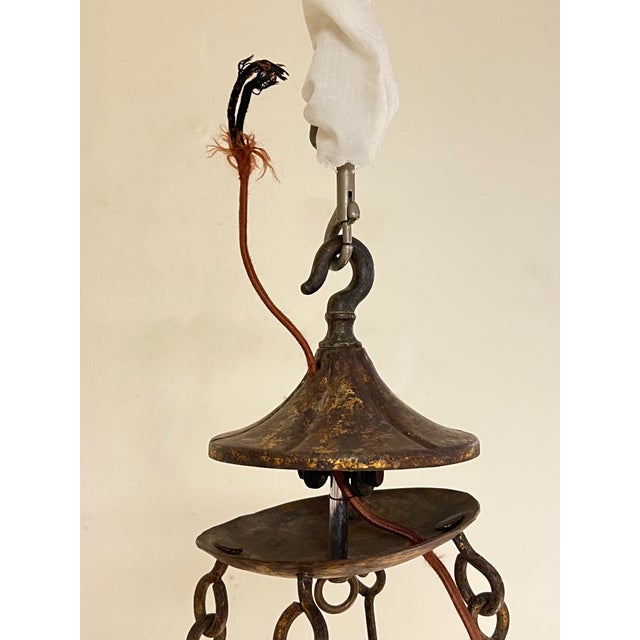 Spanish Revival Hand Forged Gilt Iron 4 Lite Chandelier- Circa 1930 For Sale - Image 11 of 11