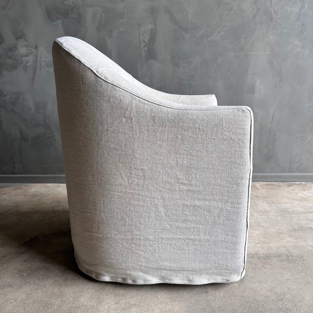 Not Yet Made - Made To Order Ollie Stone Washed Linen Slipcover Dining Chair in Oatmeal Linen For Sale - Image 5 of 6