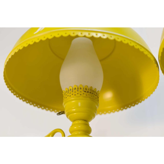 Mid 20th Century Mid Century Metal Lanterns Painted Yellow Table Lamps - A Pair For Sale - Image 5 of 9