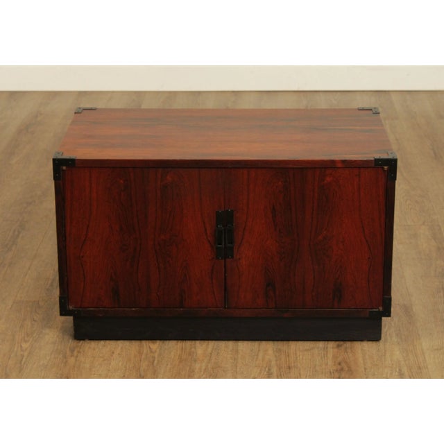 Mid Century Campaign Style Two-Door Rosewood Cabinet For Sale - Image 9 of 13