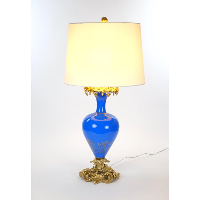 Antique French Painted Glass Table Lamps Gilt Bronze Mounts, Mid 19th Century For Sale - Image 10 of 12