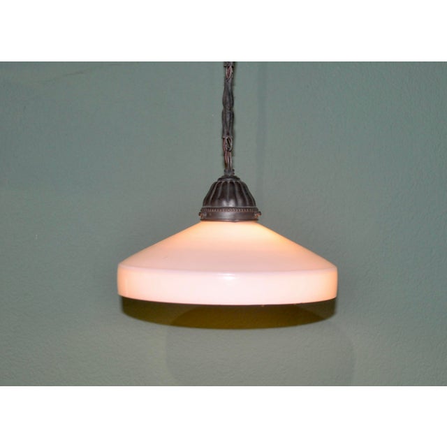 Art Deco Lamp in White Opaline with Brass Chain, 1920s For Sale - Image 3 of 16