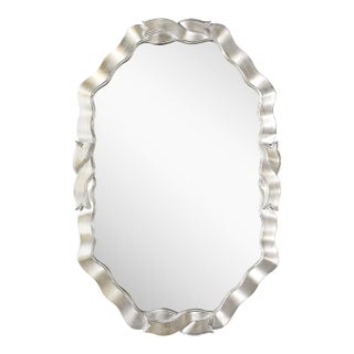 Mid-Century Modernist White Giltwood Ribbon Mirror For Sale