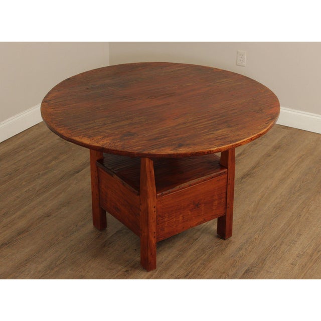 Antique Softwood Tilt-Top Round Dining Table That Opens To A Storage Bench
