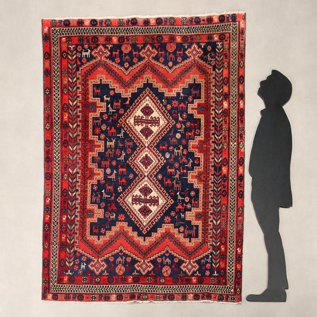 Afshary wool rug, fine knot, hand-made. This piece is attributed to the mentioned designer/maker. It has no attribution...