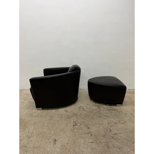 1990s Enzo Luca Art Deco Revival Leather Lounge Chairs and Footrests, 1990s - A Pair For Sale - Image 5 of 18