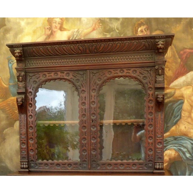 Antique Victorian Country Oak Bookcase with Carved Faces and Lions, 1860 For Sale - Image 16 of 18