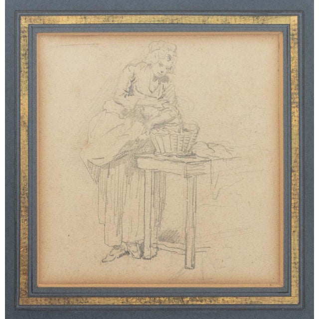 Henri-Pierre Danloux (French, 1753-1809), Woman Holding a Basket, Graphite on Paper, 18th century, Galerie Heim label to...