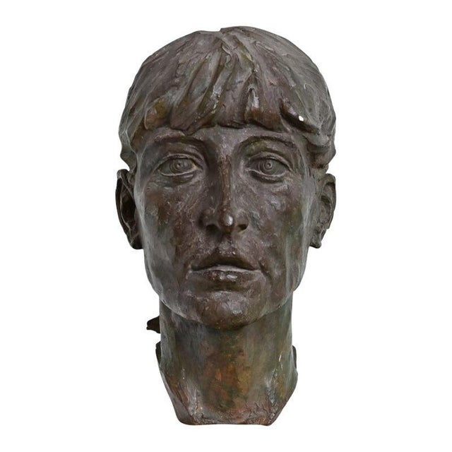 Brown French Vintage Massive Plaster Bust of a Woman For Sale - Image 8 of 8