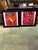 Fantastic pair of colorful abstract paintings by Peter Keil. Each are painted on paper and depict colorful red cubist...
