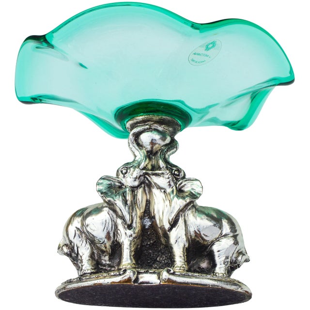 Mid 20th Century Crystal Centerpiece With Silver-Tone Elephants For Sale In New York - Image 6 of 7