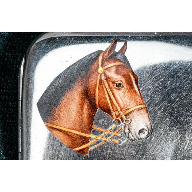 Majestic Hand Painted Antique 900 Sterling Silver Horse Equestrian Enamel Cigarette Case Tobacciana For Sale - Image 4 of 16