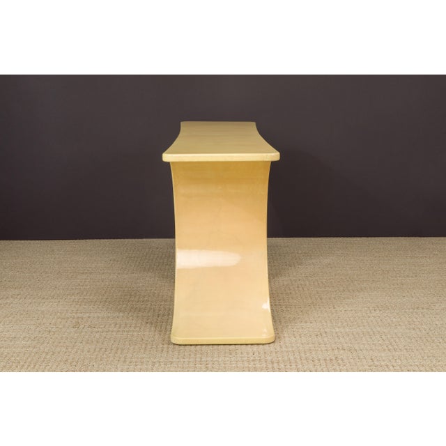 Animal Skin Double JMF' Lacquered Goatskin Console by Karl Springer w COA & Stamped, c 1977 For Sale - Image 7 of 12