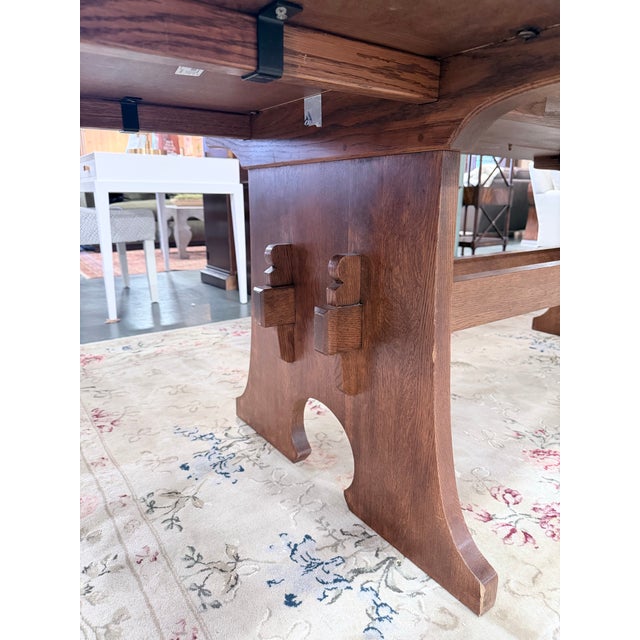 Wood Late 20th Century Stickley Mission Collection Keyhole Trestle Oak Dining Table For Sale - Image 7 of 11
