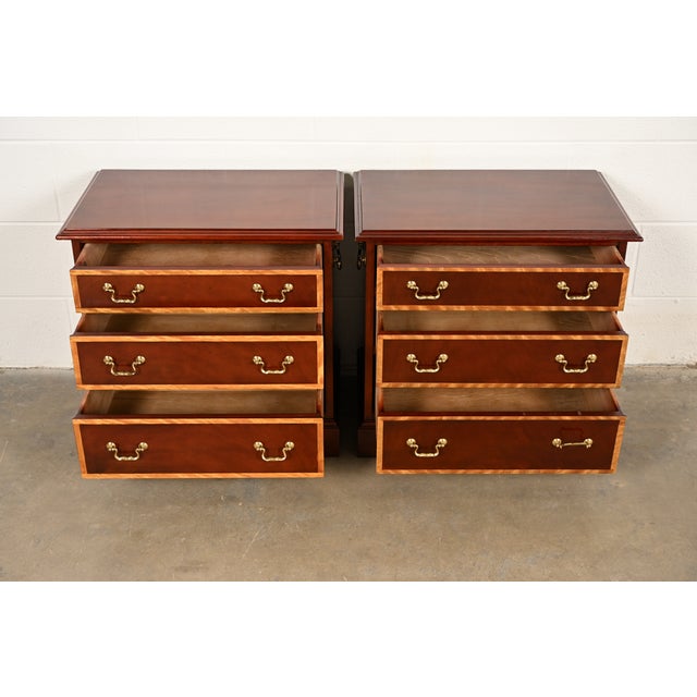 1980s Baker Furniture Georgian Banded Mahogany Bedside Chests, Pair For Sale - Image 5 of 17