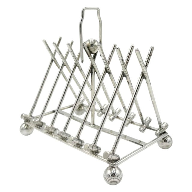 Antique Novelty Croquet Mallet Silverplate Toast Rack Letter Holder For Sale - Image 4 of 9