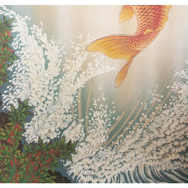 "Carps", After Shinyū, Heisei Era Printed Japanese Silk Scroll For Sale - Image 10 of 18