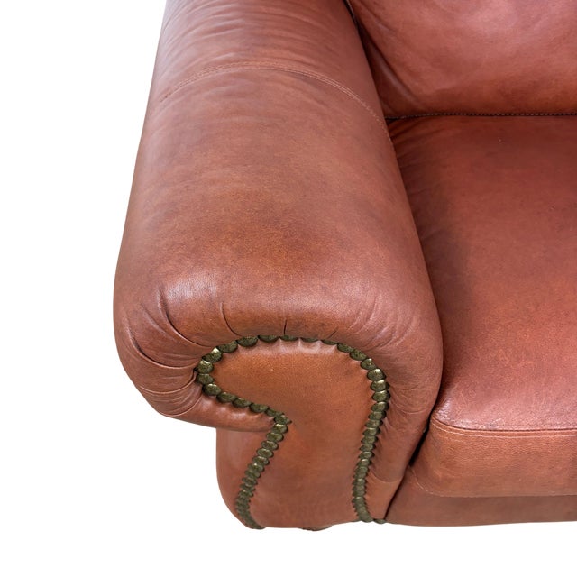 2000 - 2009 Chateau D’Ax Italian Leather Sofa With Nailhead Trim For Sale - Image 5 of 8